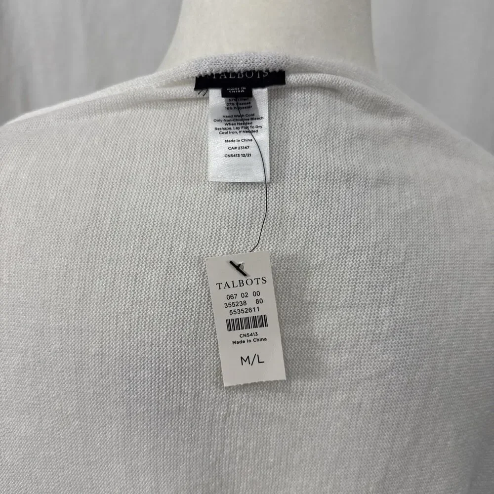 Talbots White Linen Blend Lightweight Shawl Poncho Wrap Women’s Sz M/L Coastal